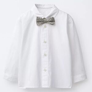 Zara White Button Down Shirt with Bow Tie